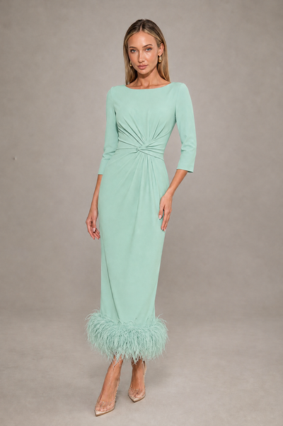 BOLODOO Mint Green Feather-Trim Twist-Waist Midi Dress - Mint Green - Mint_Green_1