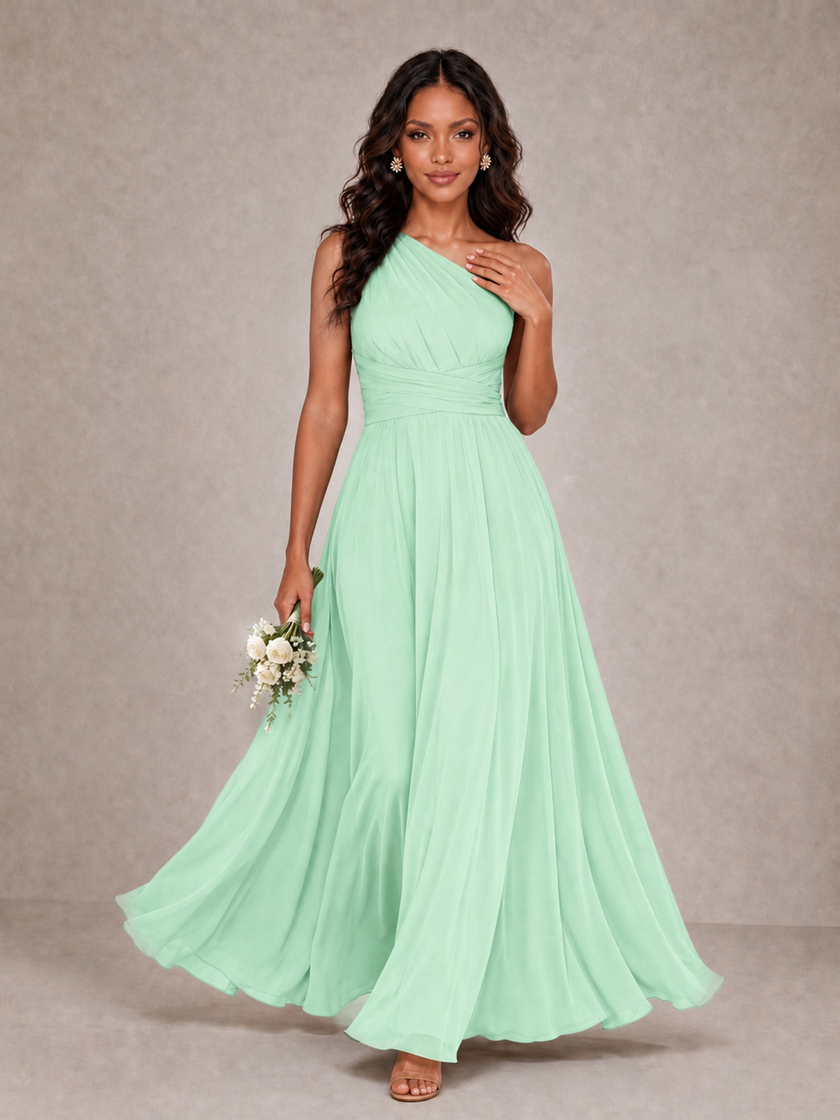 BOLODOO Mint Green One-Shoulder A-Line Bridesmaid Dress - Mint Green - Mint Green_1