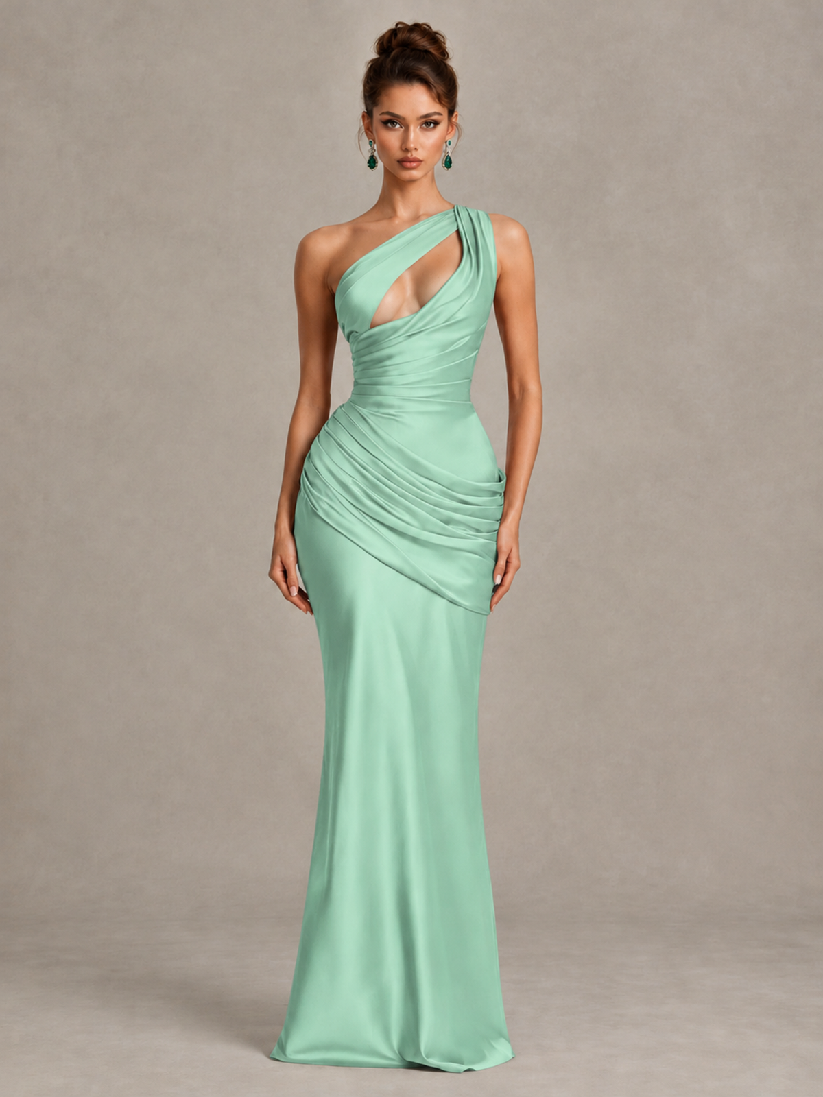 BOLODOO Mint Green One-Shoulder Cutout Satin Mermaid Prom Dress - Mint Green - Mint Green_1