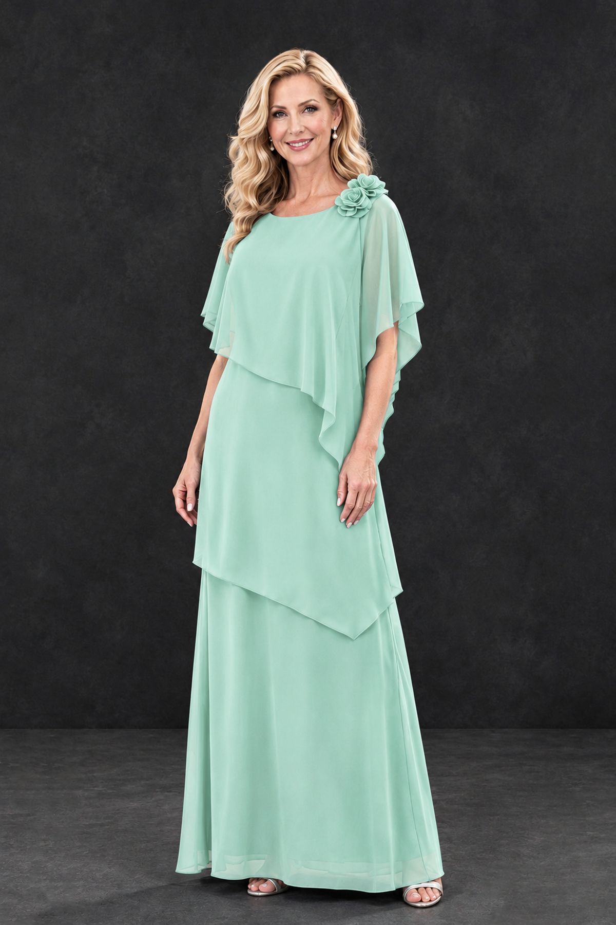 BOLODOO Mint Green Tiered Flutter Sleeve Mother of the Bride Maxi Dress - Mint Green - Mint Green_1
