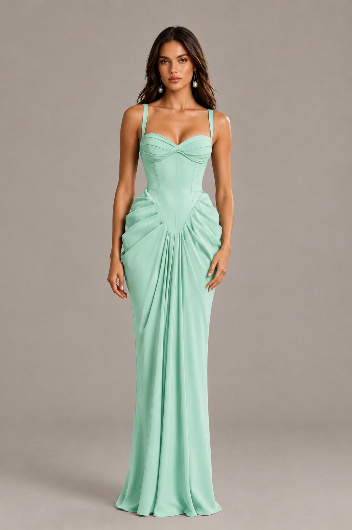BOLODOO Mint Green Sweetheart Ruched Lace-Up Back Evening Gown - Mint Green - Mint_Green_1