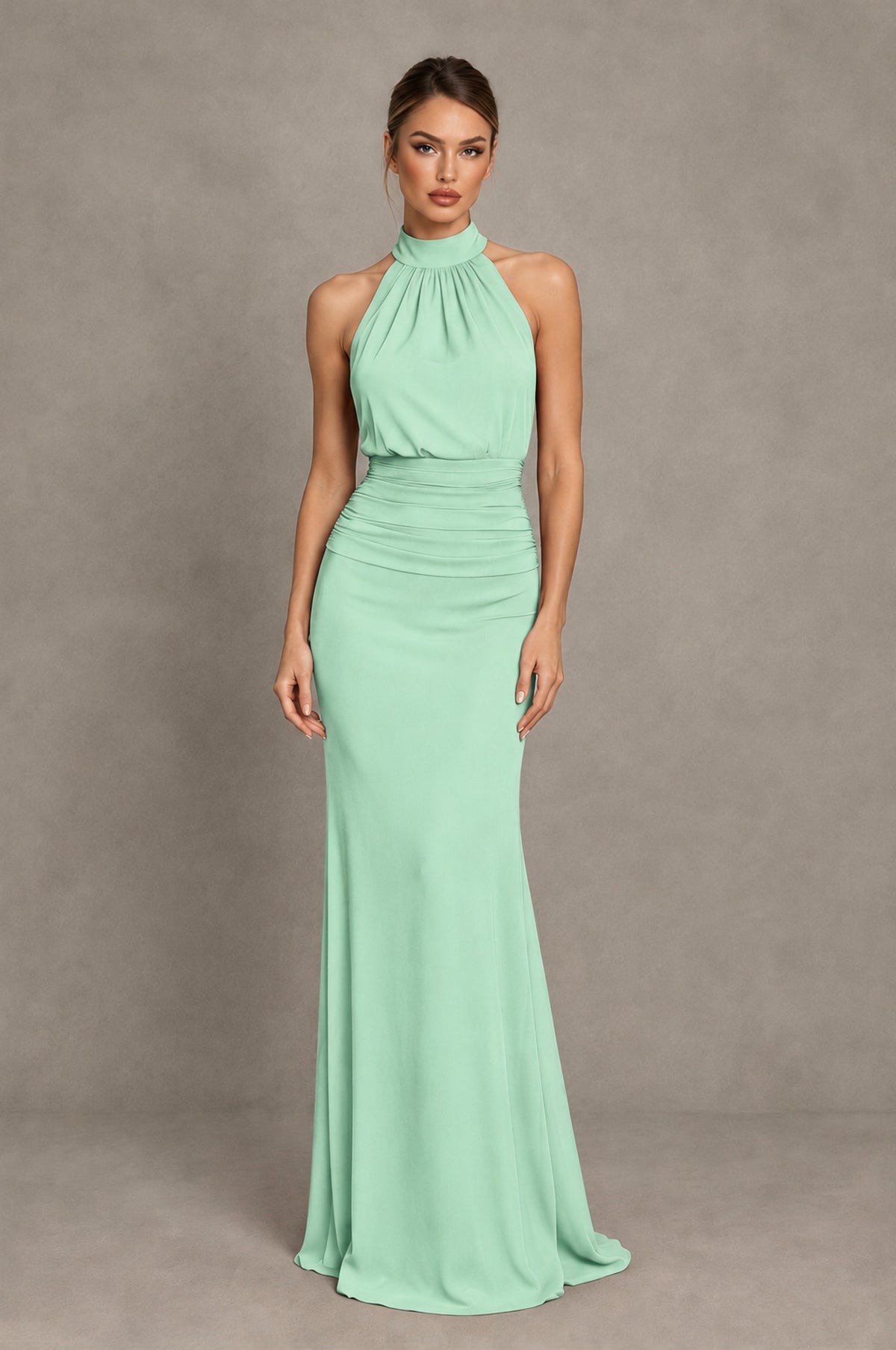 BOLODOO Mint Green Chiffon Halter Maxi Formal Wedding Guest Dress - Mint Green - Mint Green_1