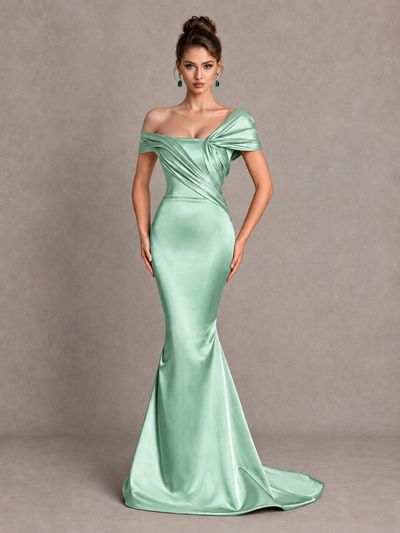BOLODOO Mint Green Off-Shoulder Satin Mermaid Prom Dress - Mint Green - Mint Green_1