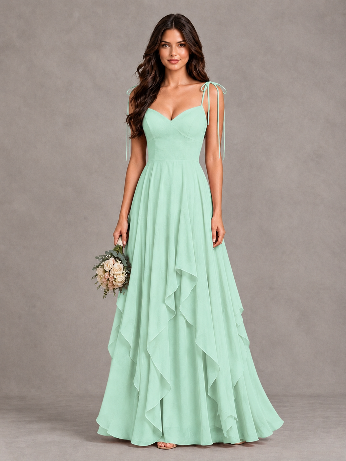 BOLODOO Mint Green Tie-Strap Ruffle A-Line Bridesmaid Dress - Mint Green - Mint Green_1