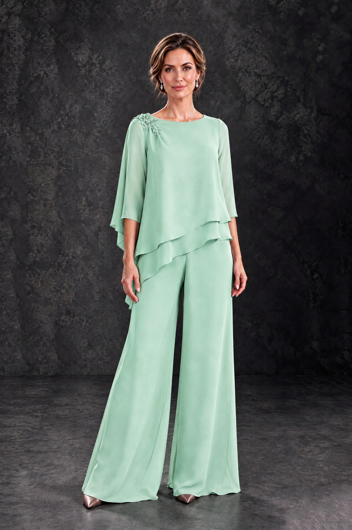 BOLODOO Mint Green Layered Wide-Leg Mother of the Bride Pant Suit - Mint Green - Mint Green_1