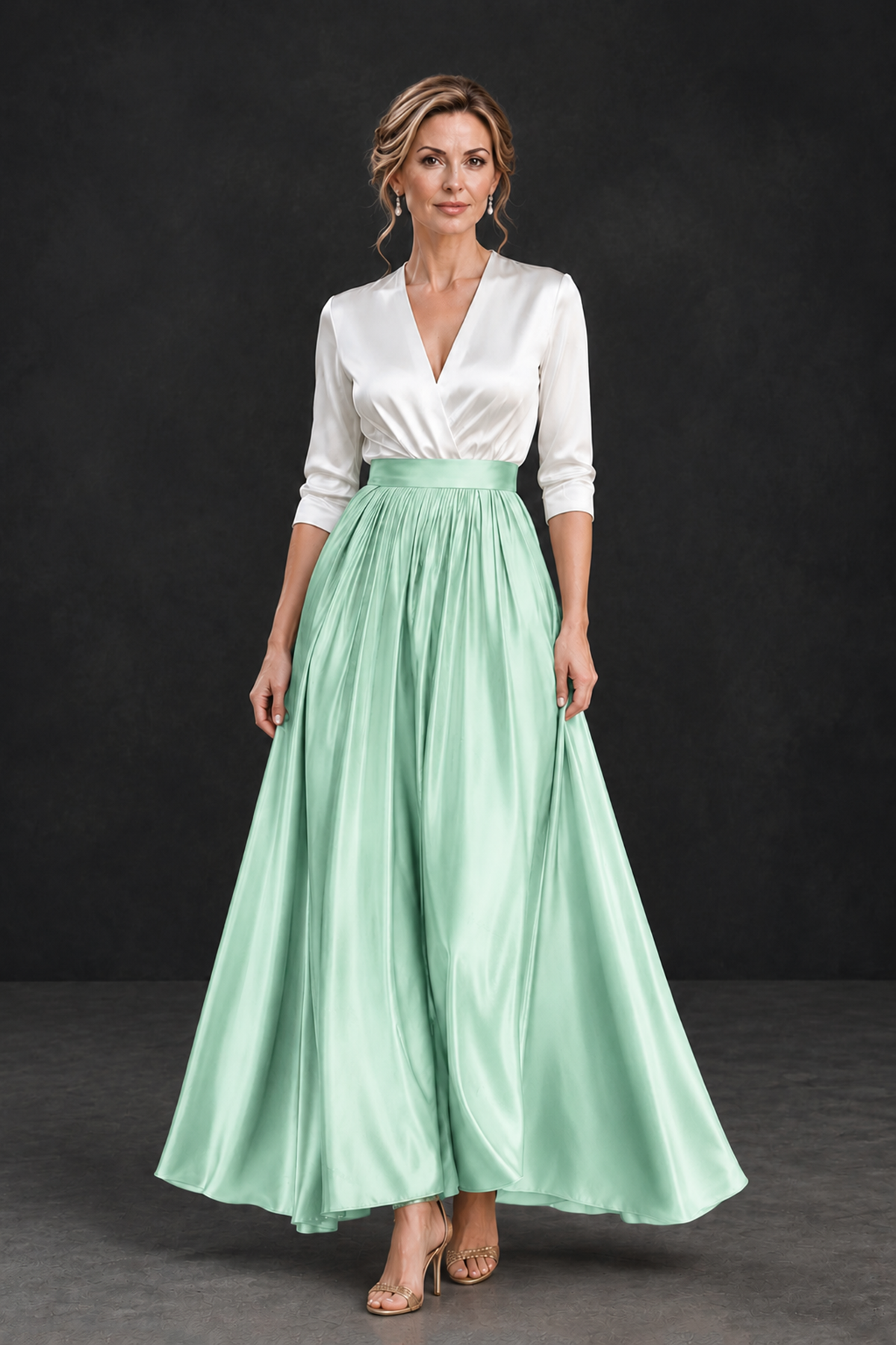BOLODOO Mint Green and White V-Neck A-Line Mother of the Bride Dress - Mint Green - Mint Green_1