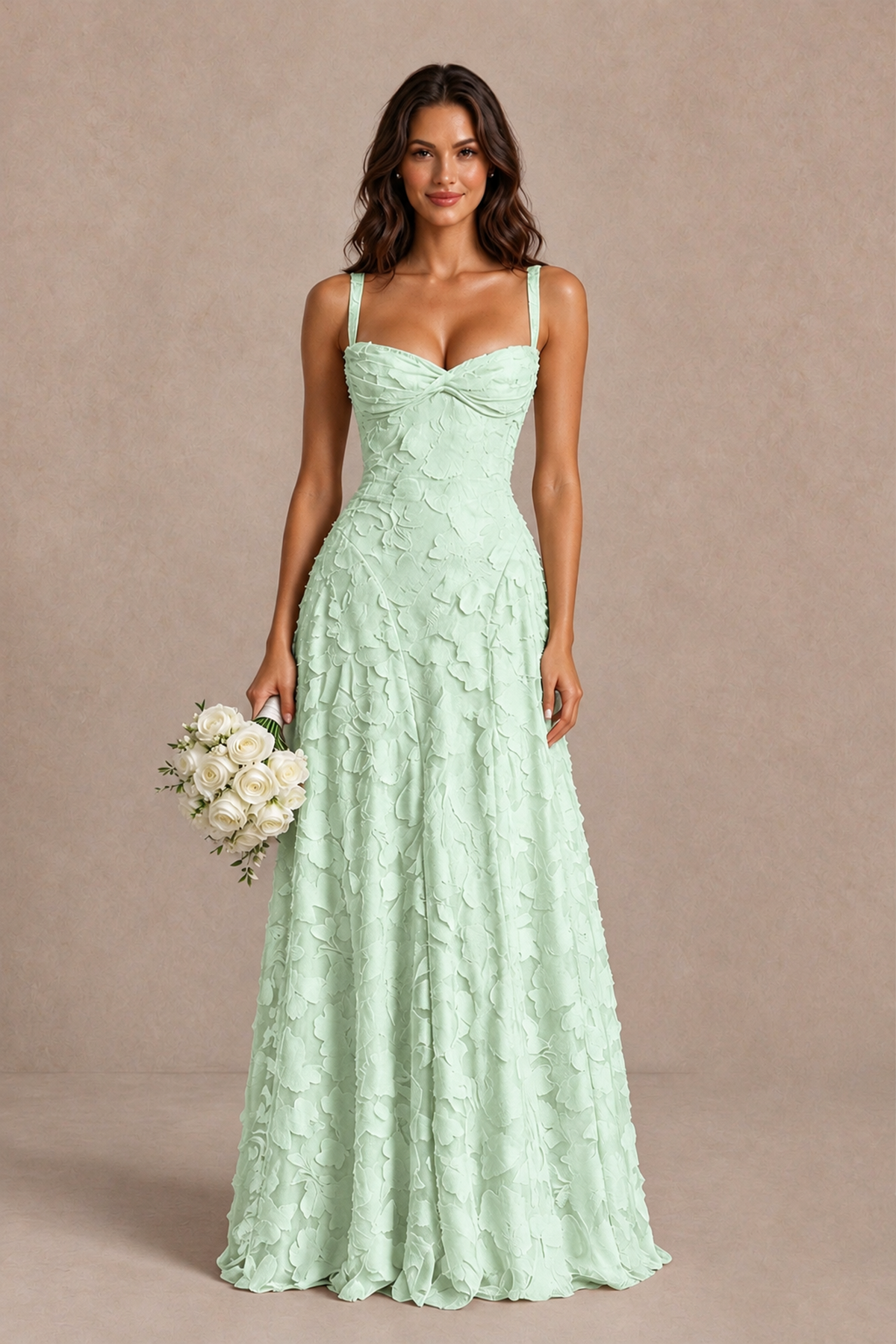 BOLODOO Mint Green Floral-Textured A-Line Dress with Lace-Up Back - Mint Green - Mint Green_1