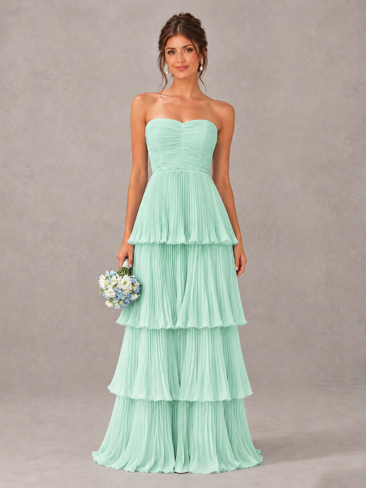 BOLODOO Mint Green Strapless Tiered Pleated Bridesmaid Dress - Mint Green - Mint Green_1