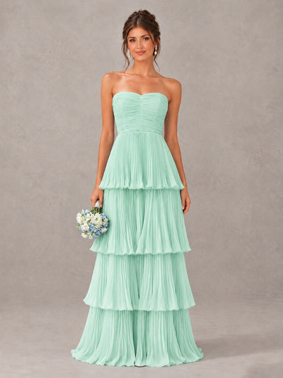 BOLODOO Mint Green Strapless Tiered Pleated Bridesmaid Dress - Mint Green - Mint Green_1