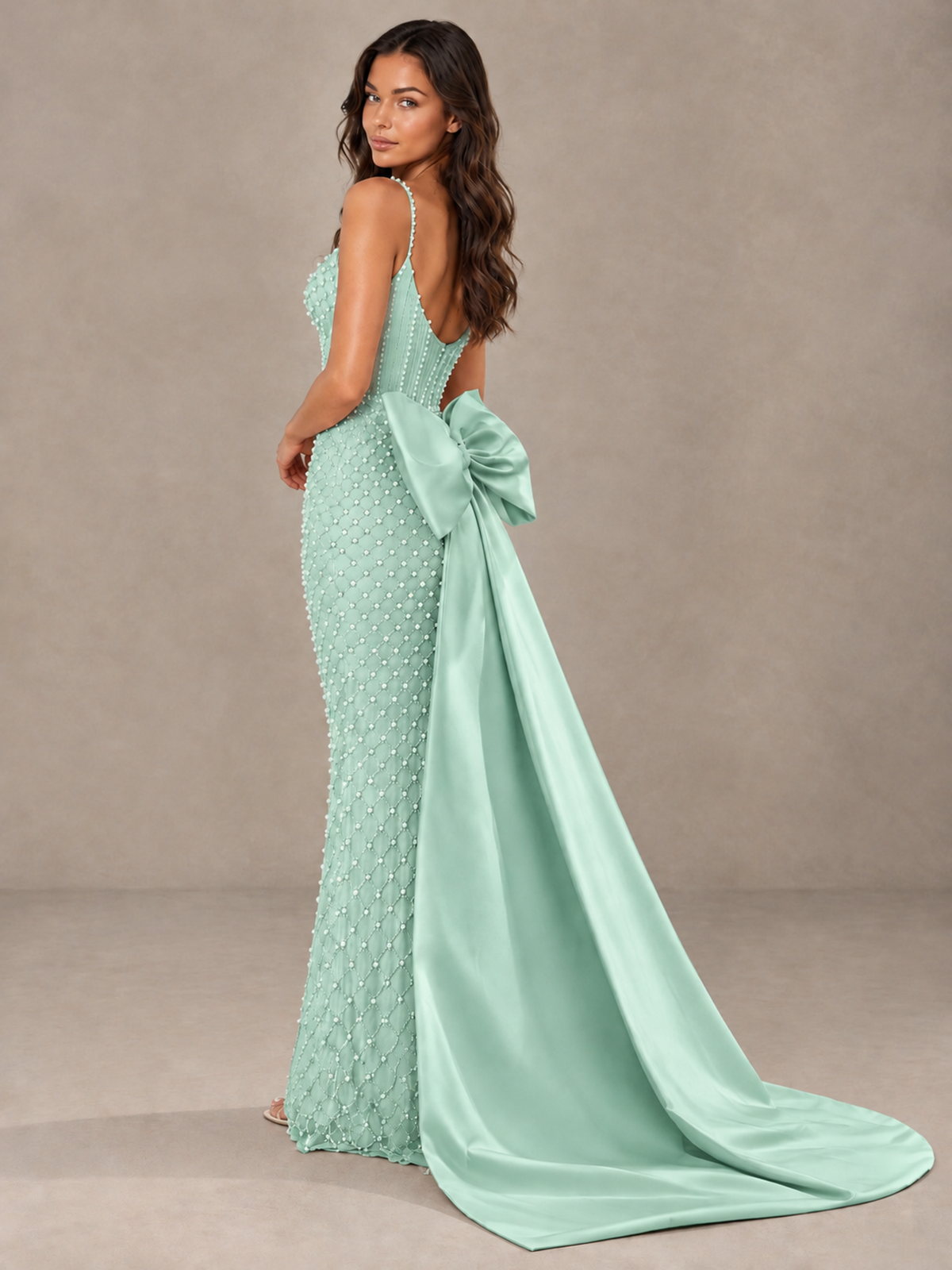 BOLODOO Mint Green Beaded Corset Prom Dress with Bow Train - Mint Green - Mint_Green_2