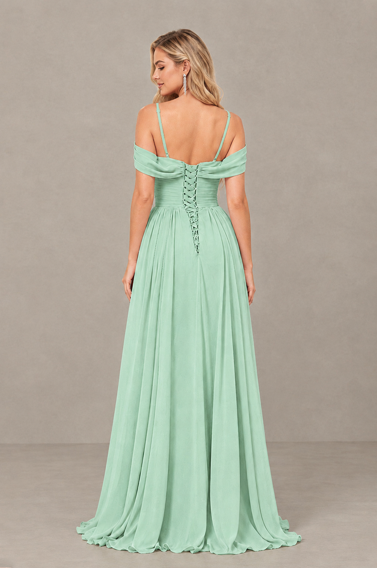 BOLODOO Mint Green Off-Shoulder Bridesmaid Dress with Slit - Mint Green