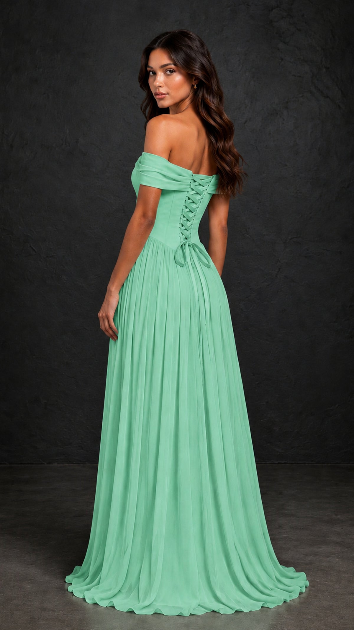 BOLODOO Mint Green Off-Shoulder Sweetheart Corset Pleated Chiffon Maxi Dress - Mint Green