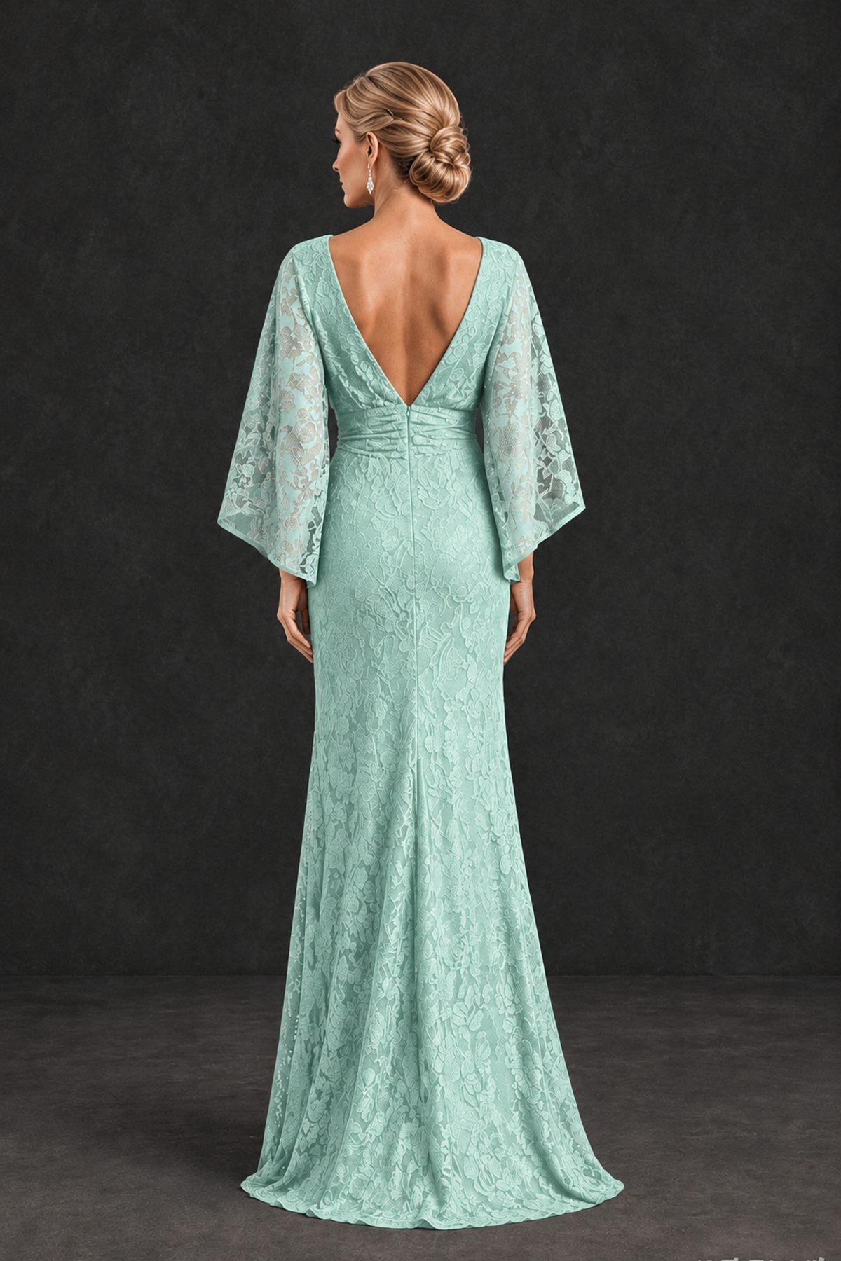 BOLODOO Mint Green Lace Flutter Sleeve Mother of the Bride Dress - Mint Green - Mint Green_2