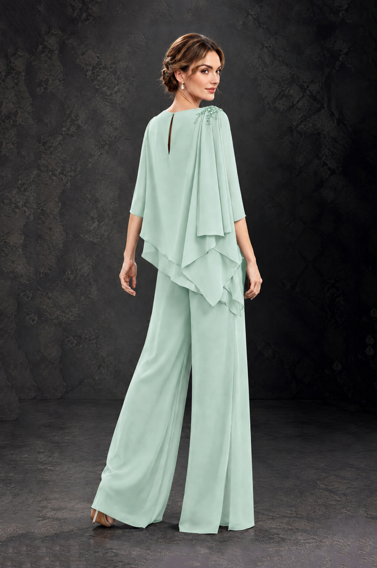 BOLODOO Mint Green Layered Wide-Leg Mother of the Bride Pant Suit - Mint Green - Mint Green_2