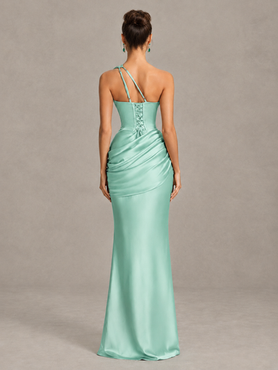 BOLODOO Mint Green One-Shoulder Cutout Satin Mermaid Prom Dress - Mint Green - Mint Green_2