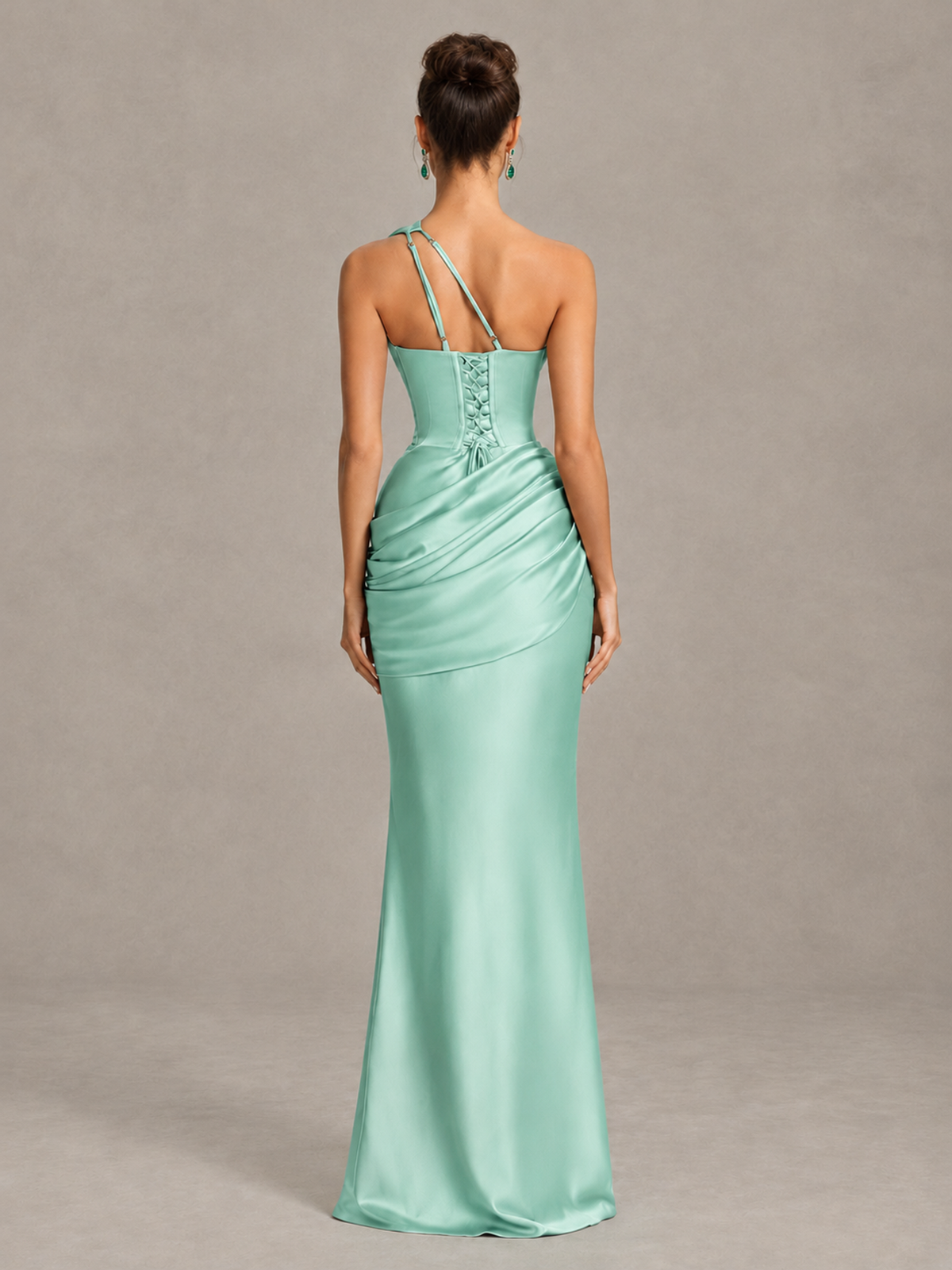 BOLODOO Mint Green One-Shoulder Cutout Satin Mermaid Prom Dress - Mint Green - Mint Green_2