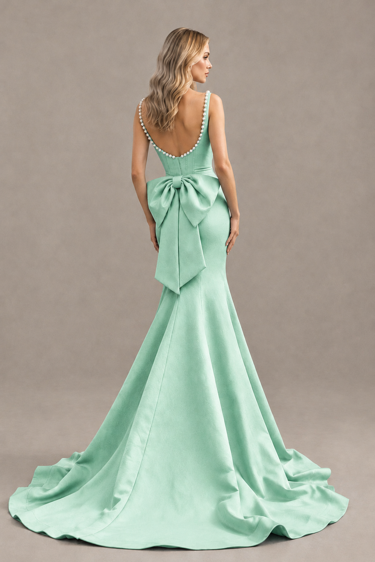 BOLODOO Mint Green Pearl-Trim Mermaid Prom Dress with Back Bow - Mint Green - Mint_Green_2