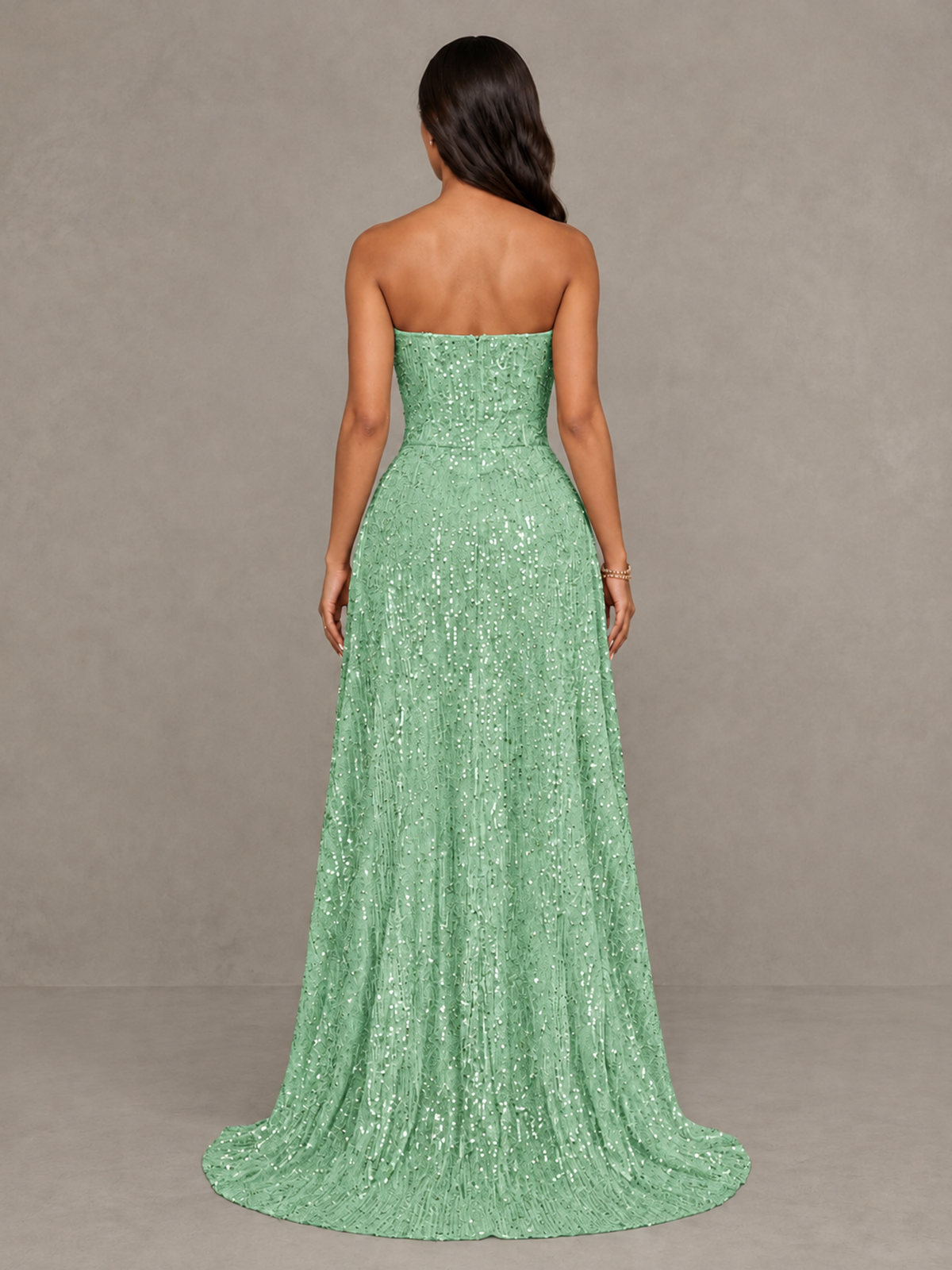BOLODOO Mint Green Sequin Strapless Mini Dress with High Low Overskirt - Mint Green - Mint Green_2
