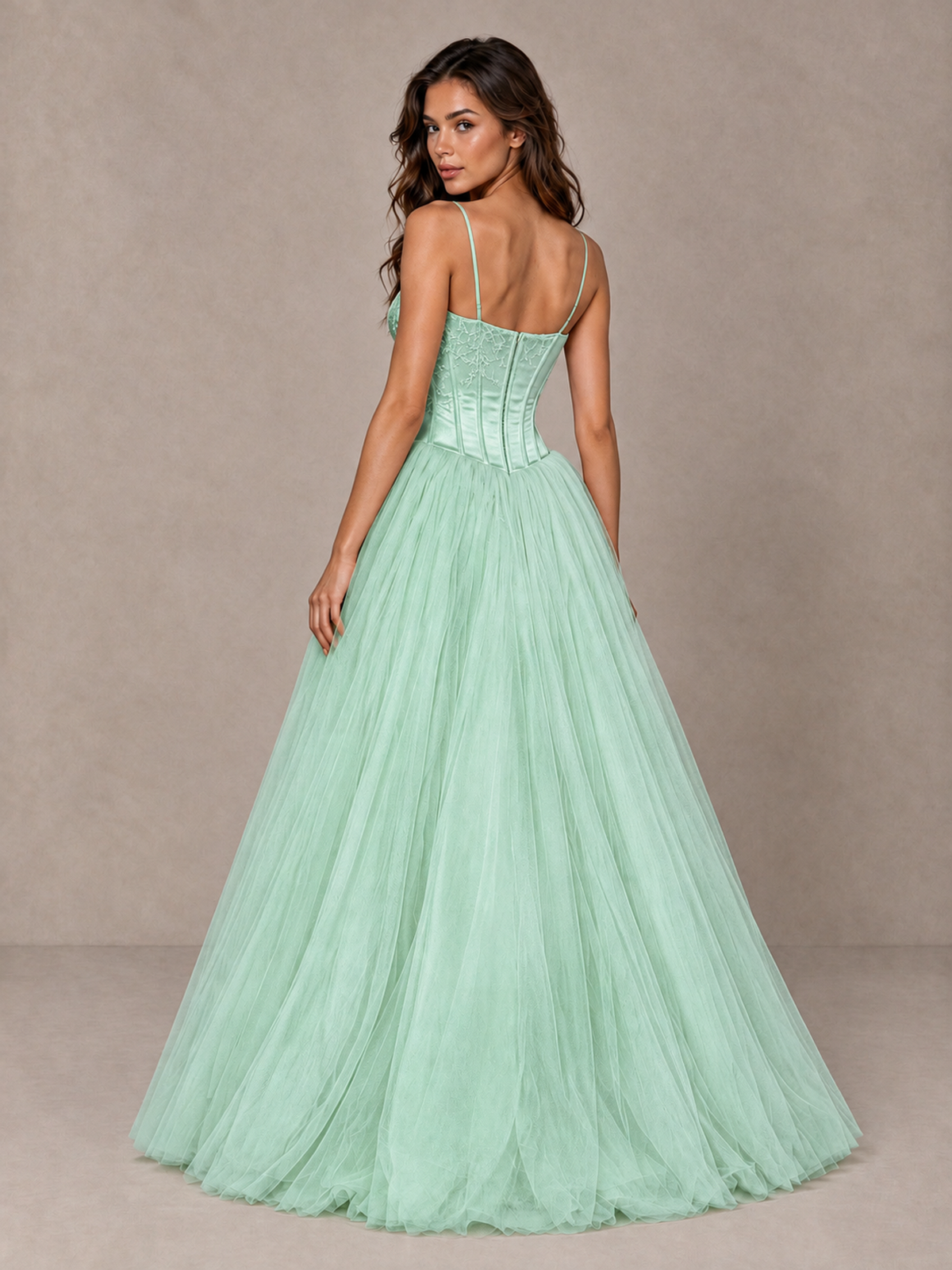BOLODOO Mint Green Corset Tulle Prom Dress with Spaghetti Straps - Mint Green - Mint_Green_2