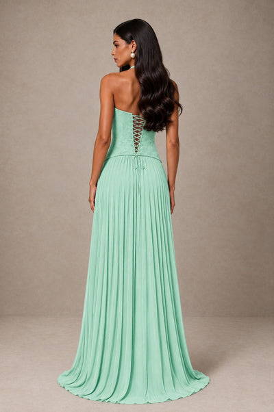 BOLODOO Mint Green Halter Corset Pleated A-Line Evening Dress - Mint Green - Mint Green_2