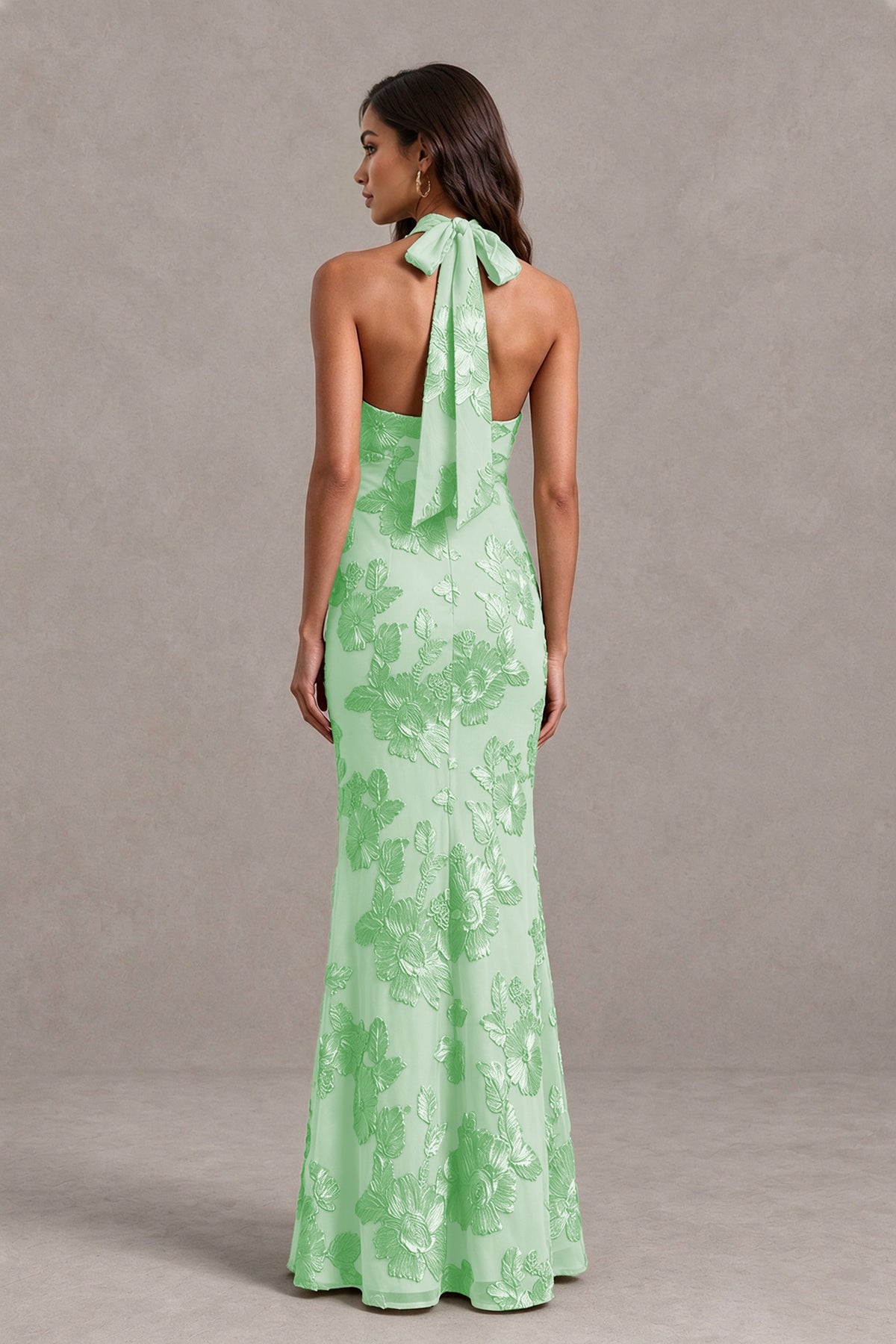 BOLODOO Mint Green Floral Jacquard Halter Maxi Dress - Mint Green - Mint Green(2)