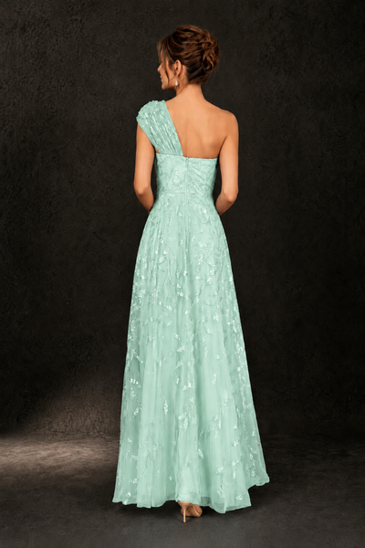 BOLODOO Mint Green Leaf Sequin One-Shoulder A-Line Maxi Gown – Mother of the Bride & Formal Evening Dress - Mint Green - Mint Green_2