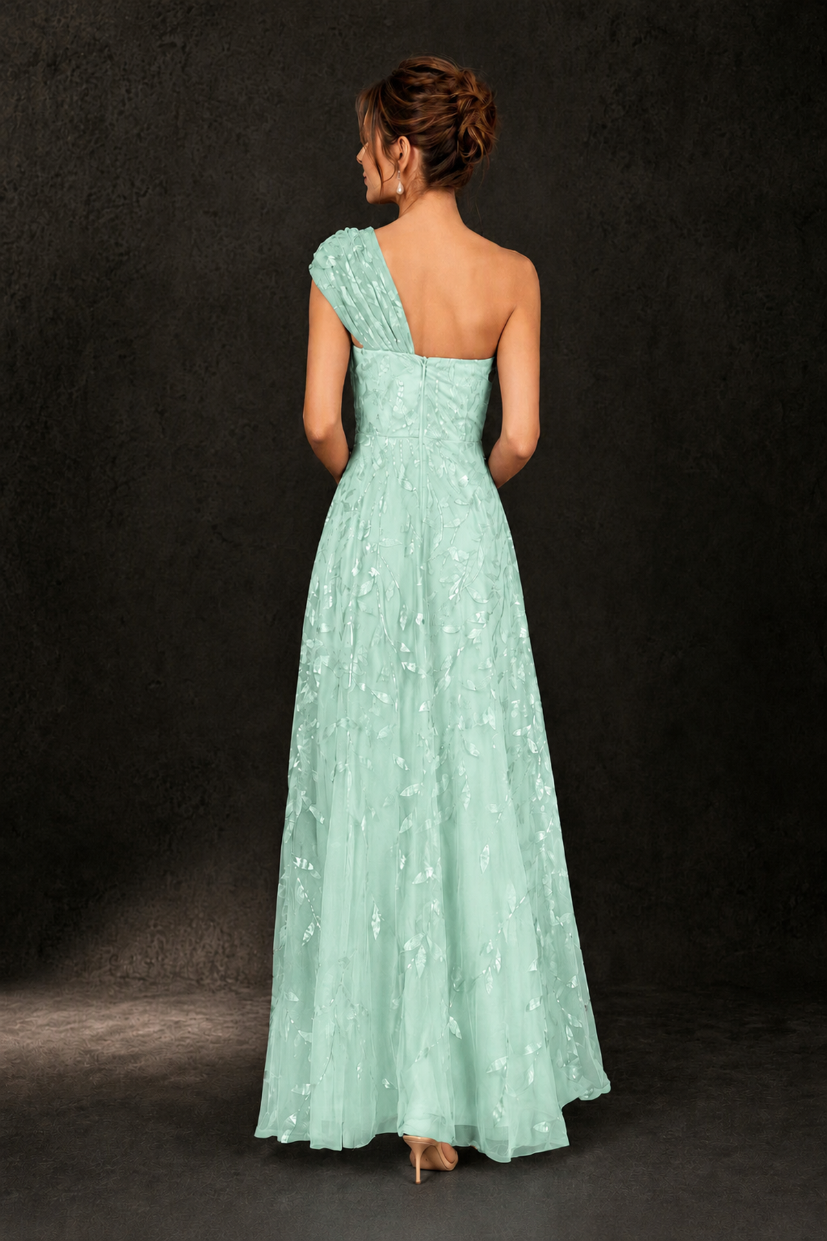 BOLODOO Mint Green Leaf Sequin One-Shoulder A-Line Maxi Gown – Mother of the Bride & Formal Evening Dress - Mint Green - Mint Green_2