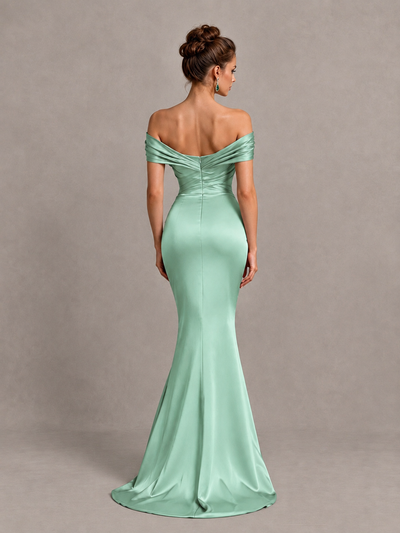 BOLODOO Mint Green Off-Shoulder Satin Mermaid Prom Dress - Mint Green - Mint Green_2