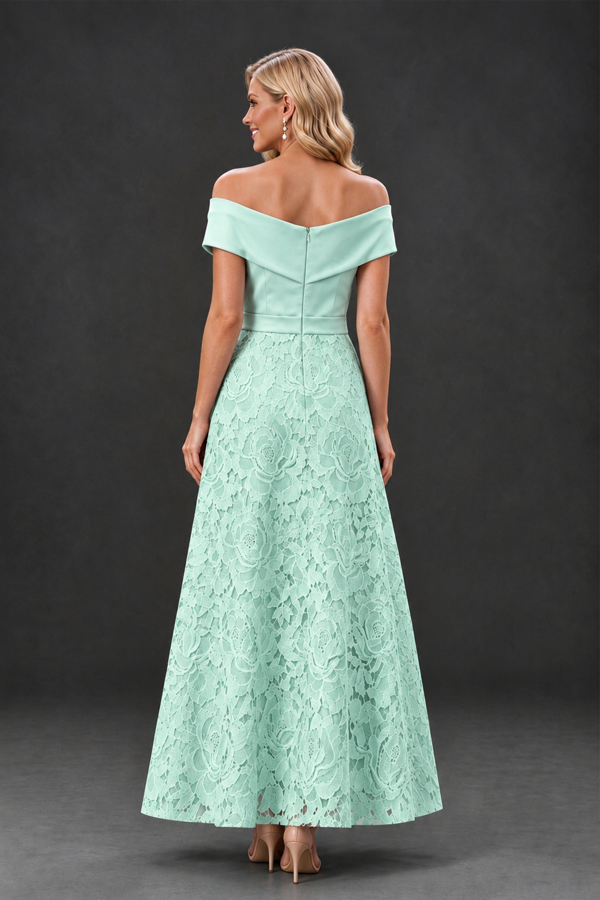 BOLODOO Mint Green Off-the-Shoulder Floral A-Line Mother of the Bride Dress - Mint Green - Mint Green_2