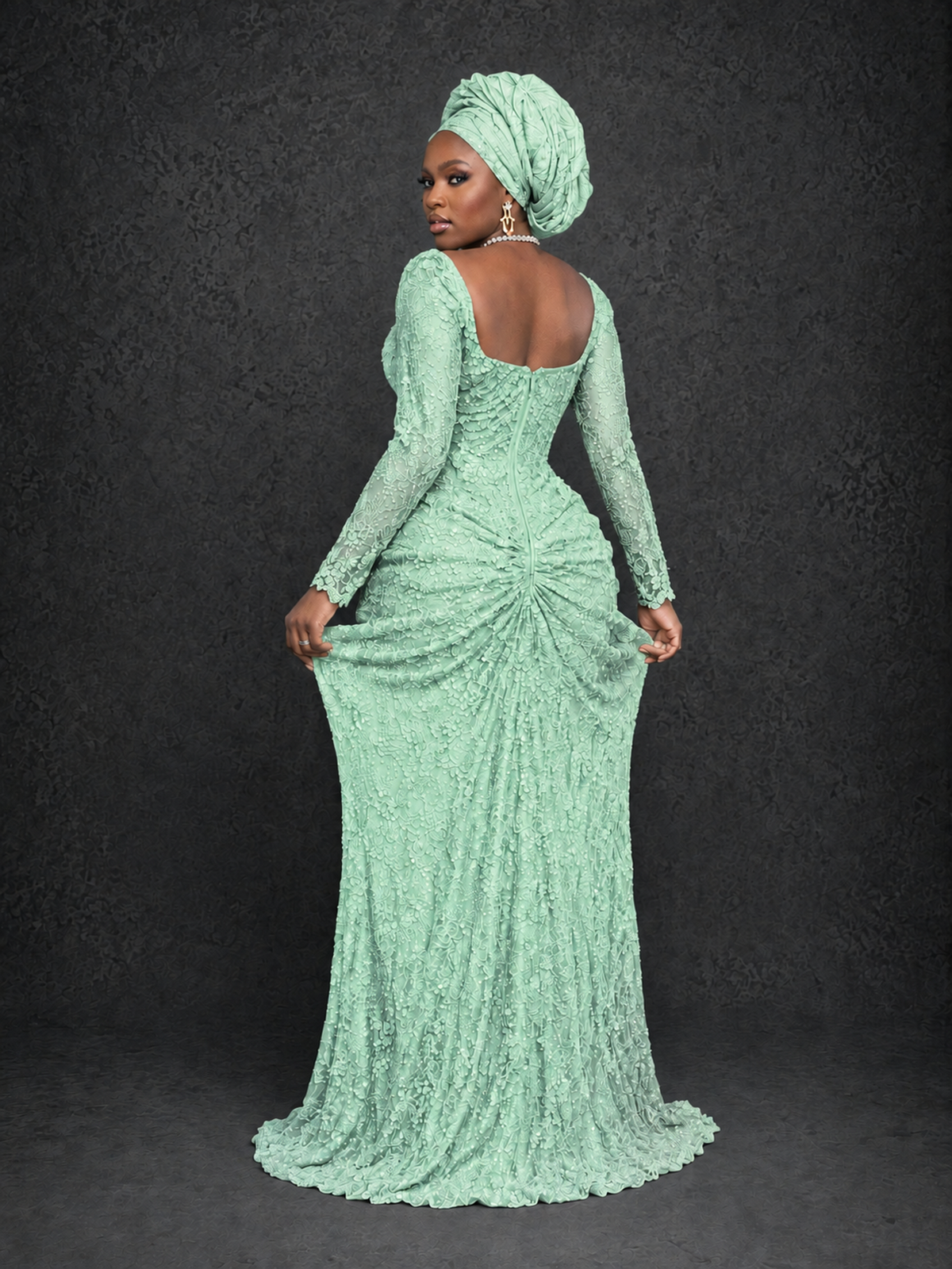 BOLODOO Mint Green Beaded Lace Long Sleeve Mermaid Gown Sweetheart | Mother of the Bride - Mint Green - Mint Green_2