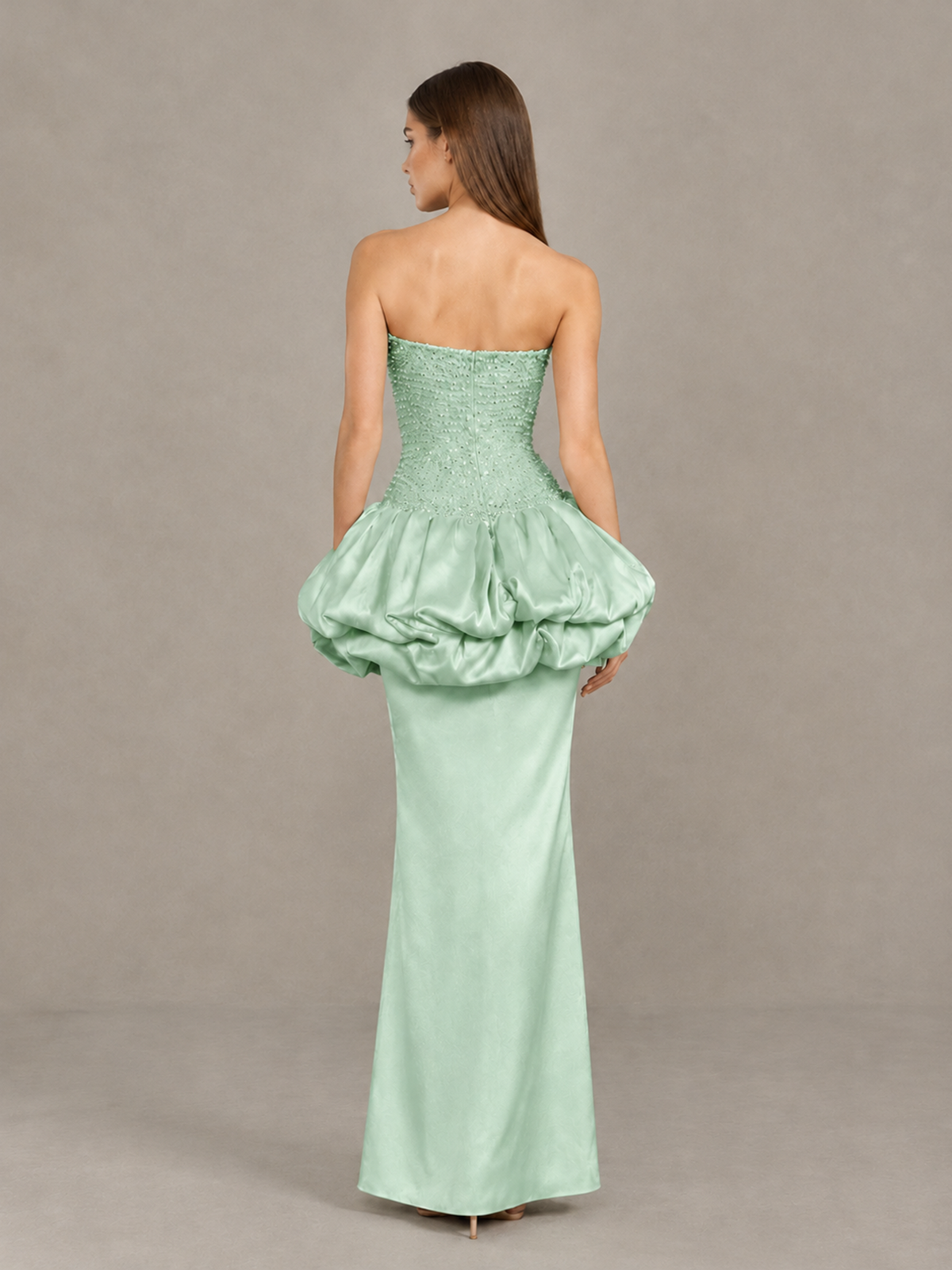 BOLODOO Mint Green Strapless Embellished Bubble Peplum Evening Dress - Mint Green - Mint Green_2