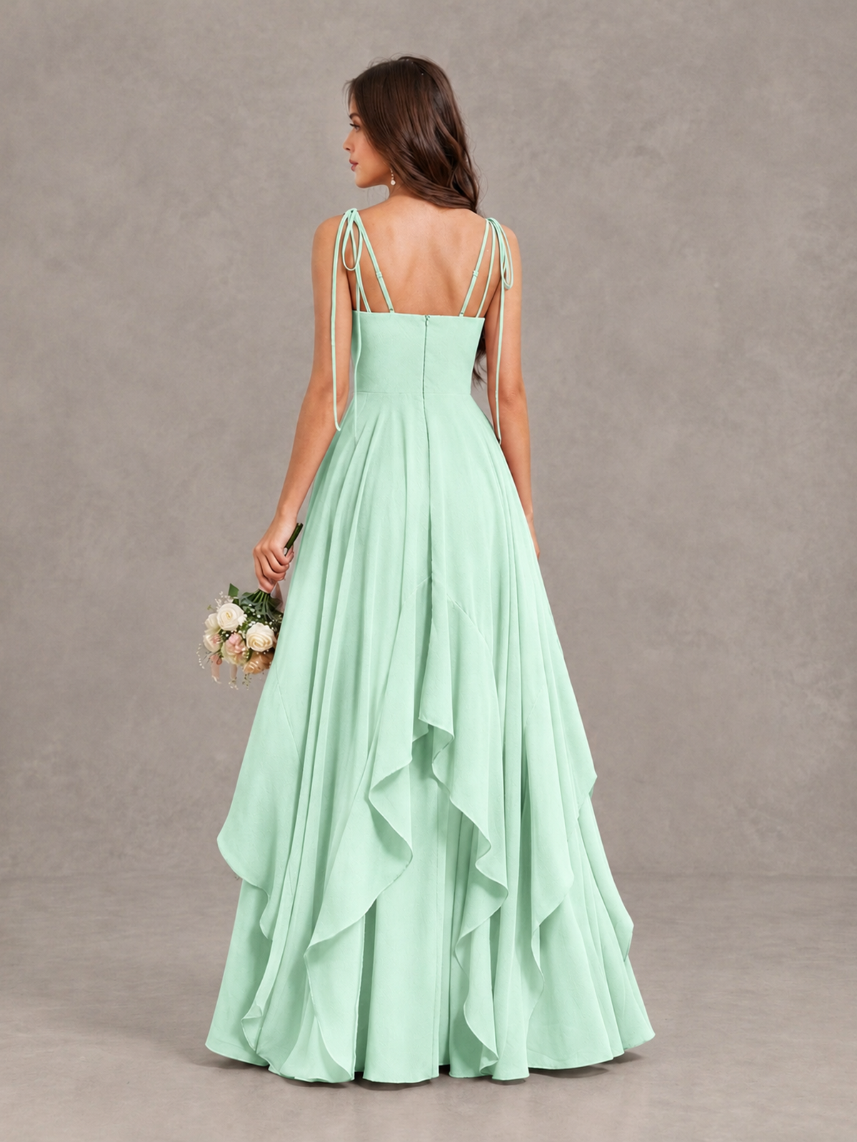 BOLODOO Mint Green Tie-Strap Ruffle A-Line Bridesmaid Dress - Mint Green - Mint Green_2