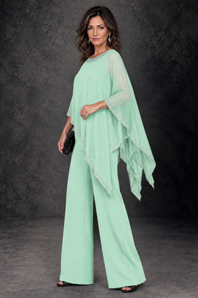 BOLODOO Mint Green Embellished Cape Mother of the Bride Pantsuit - Mint Green - Mint_Green_2