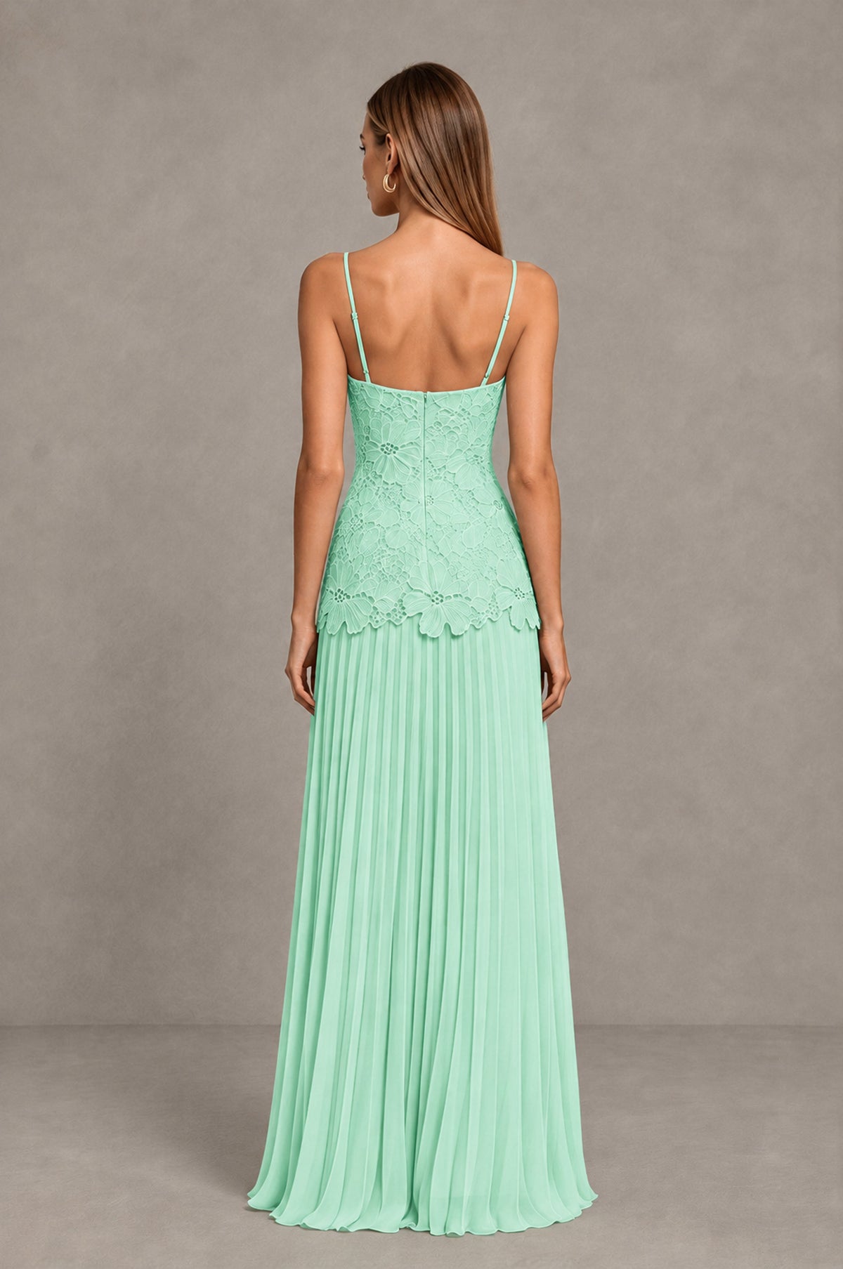 BOLODOO Mint Green Lace Bodice Pleated Wedding Guest Dress - Mint Green - Mint Green_2