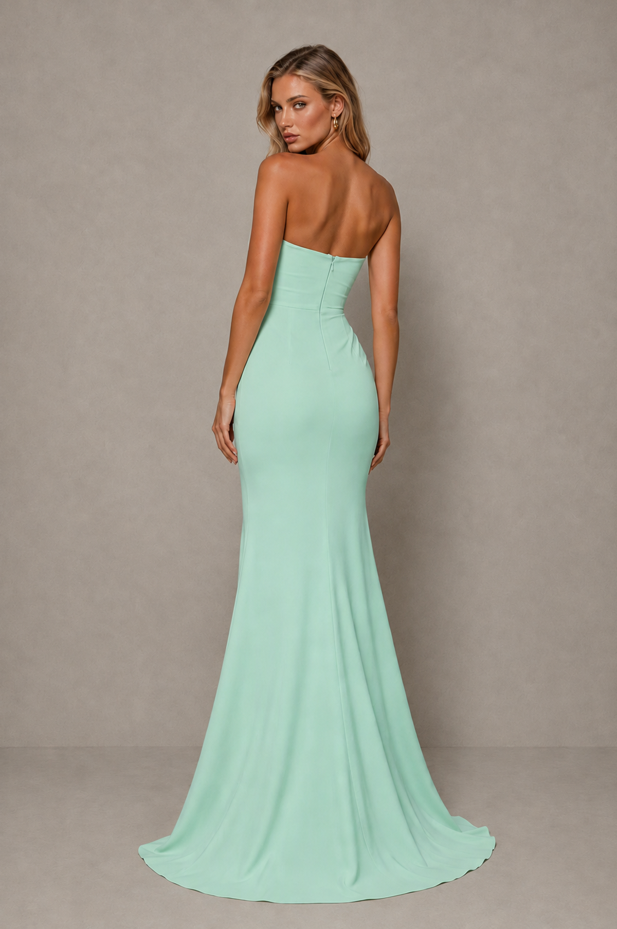 BOLODOO Mint Green Strapless Sweetheart Ruched Mermaid Gown | Cascade Drape Formal Evening Dress - Mint Green - Mint_Green_2