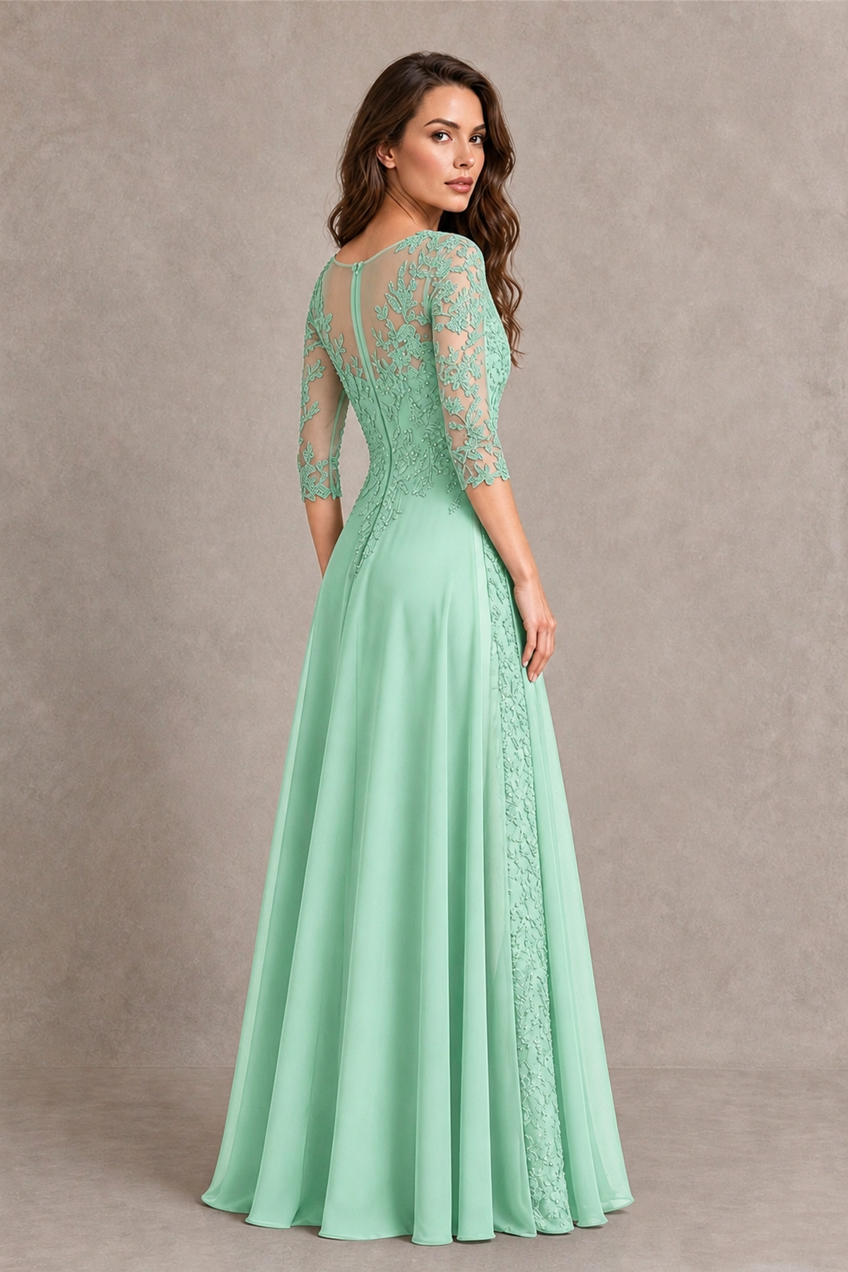 BOLODOO Midnight Mint Green Beaded Lace Appliqué Chiffon A-Line Gown | Mother of the Bride & Formal Evening Dress - Mint Green - Mint Green_2