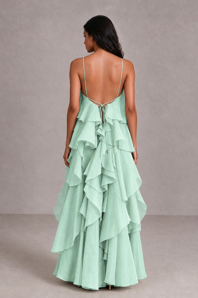 BOLODOO Mint Green Cascading Ruffle Rosette Open-Back Maxi Dress - Mint Green - Mint Green_2