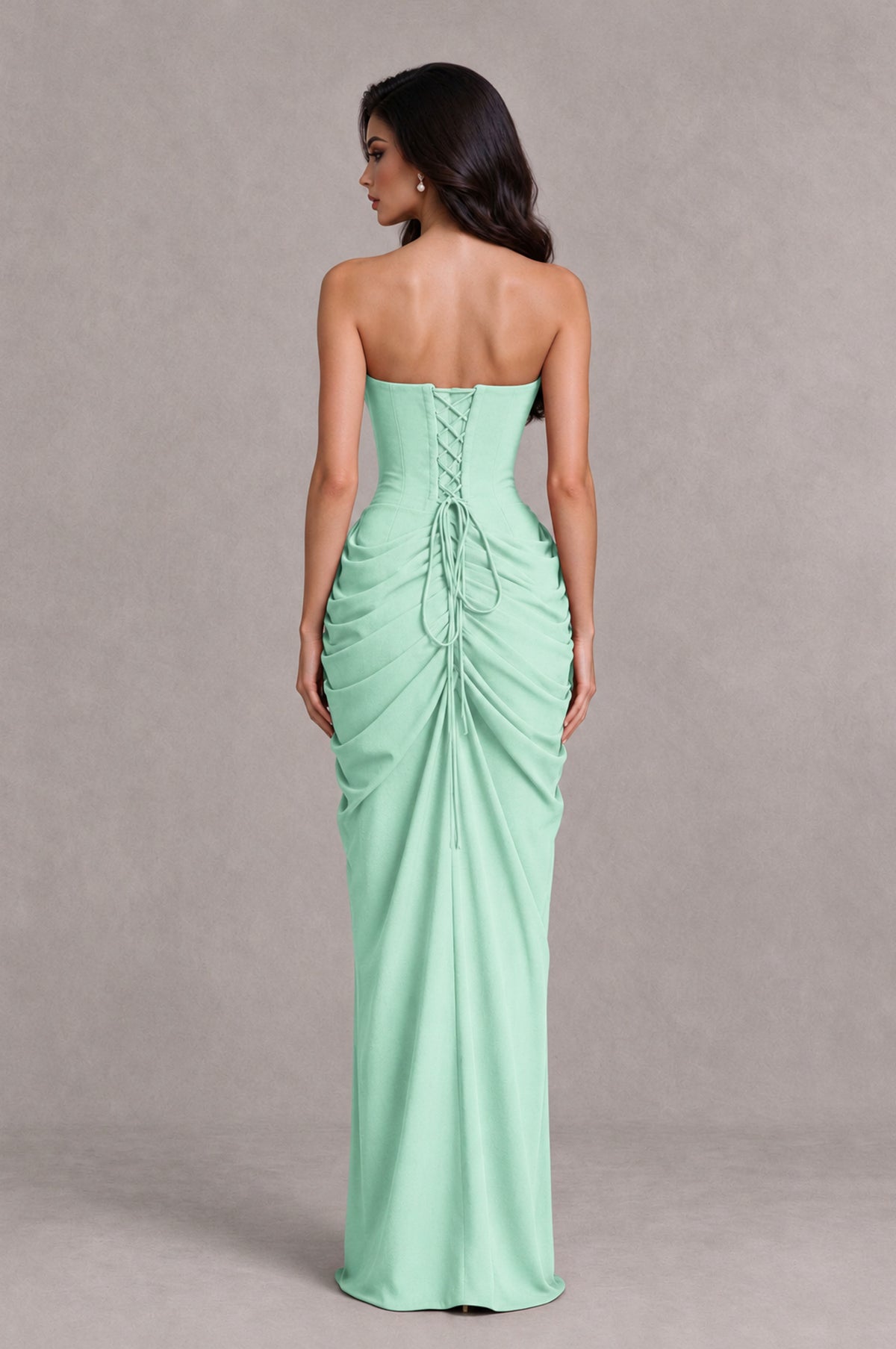BOLODOO Mint Green Strapless Ruched Corset Evening Gown - Mint Green - Mint Green_2