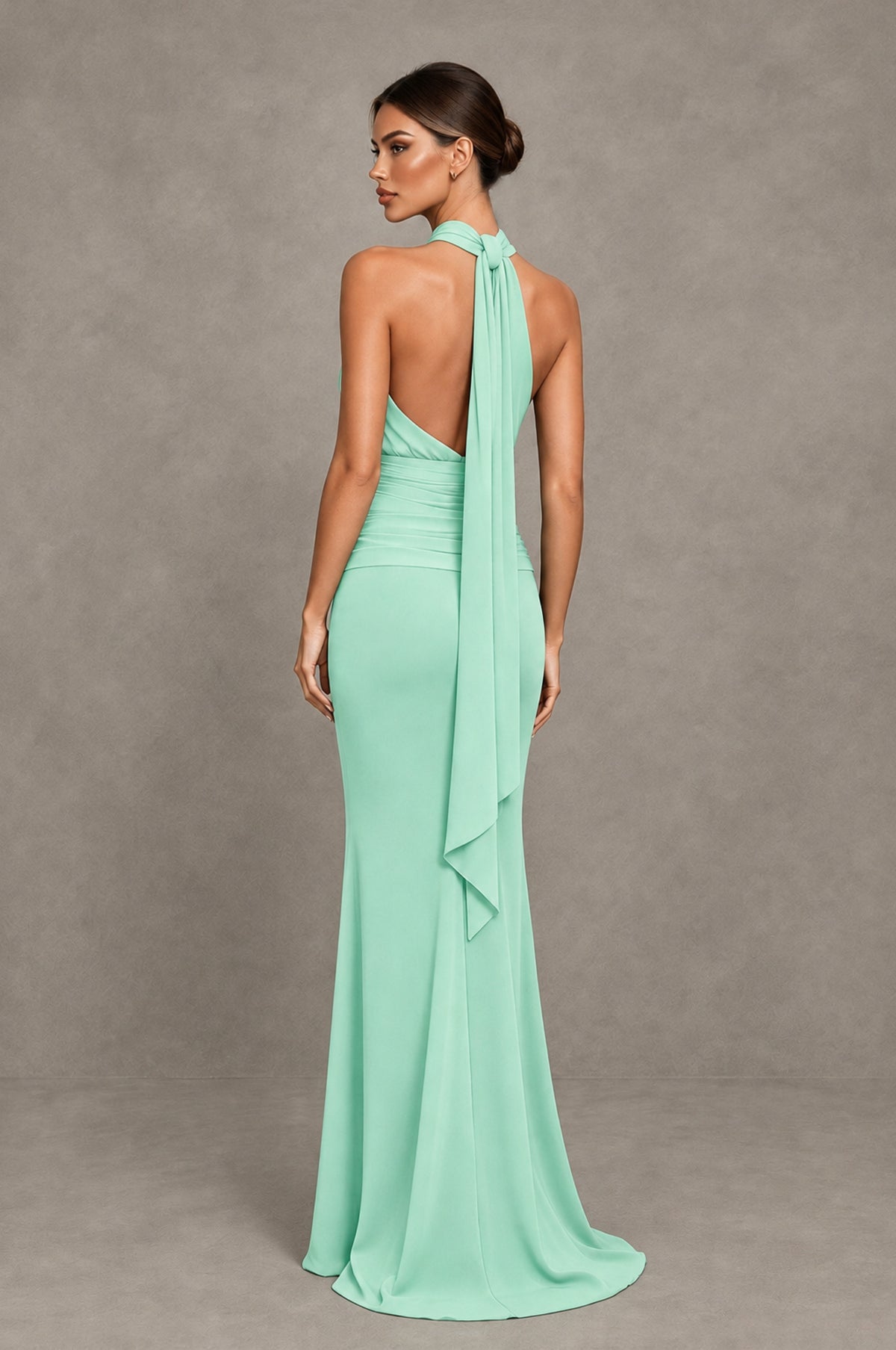 BOLODOO Mint Green Chiffon Halter Maxi Formal Wedding Guest Dress - Mint Green - Mint Green_2