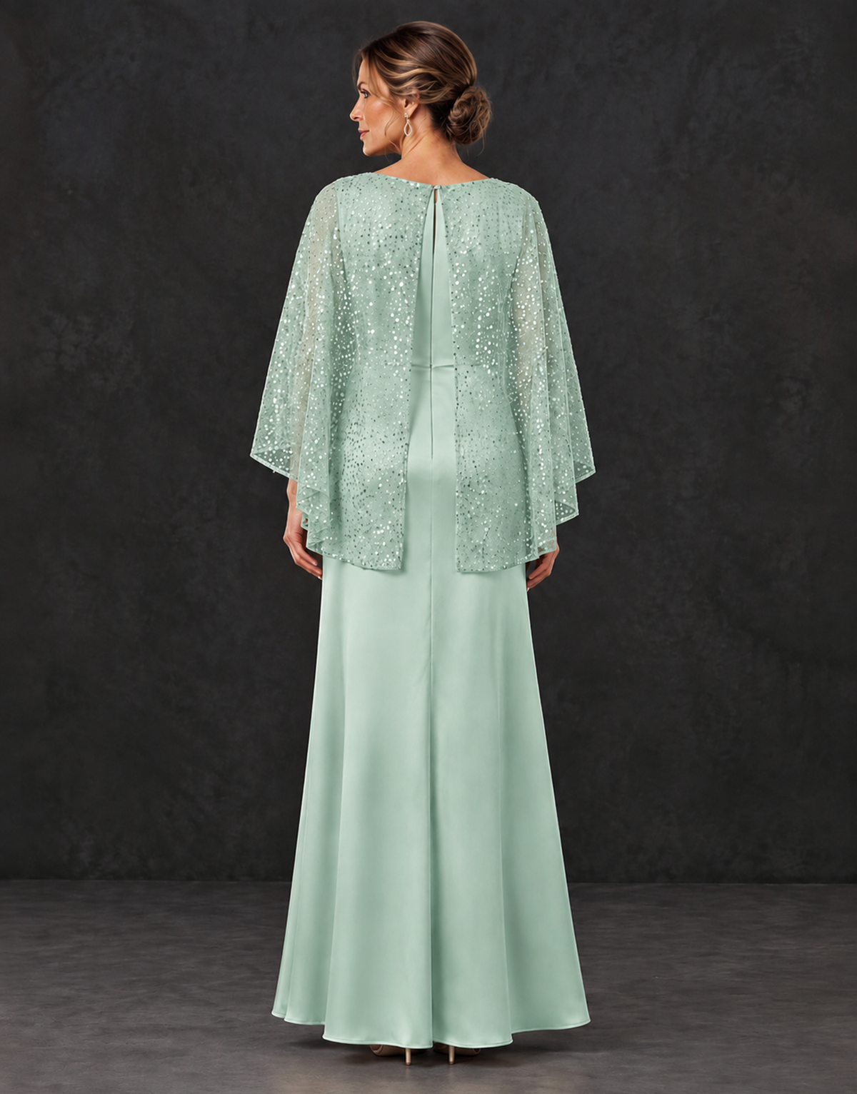 BOLODOO Mint Green Sparkle Cape Sleeve Mother of the Bride Dress - Mint Green - Mint_Green_2