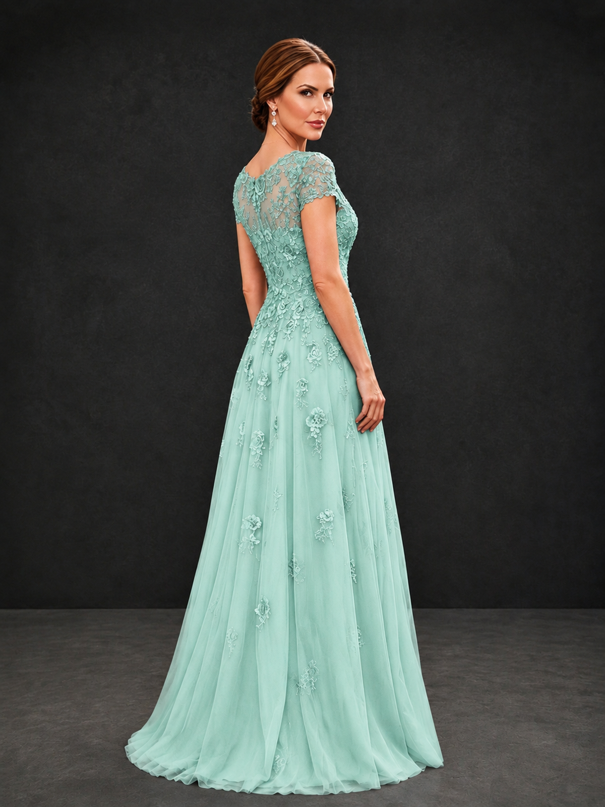 BOLODOO Mint Green Cap Sleeve Lace Appliqué A-Line Formal Gown | Mother of the Bride Dress - Mint Green - Mint Green_2