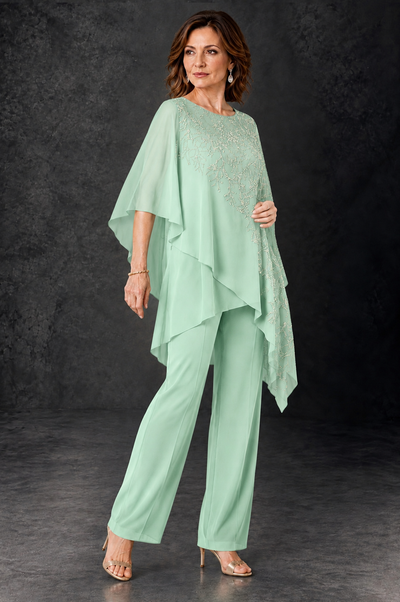 BOLODOO Mint Green Embellished Cape Pant Suit for Mother of the Bride - Mint Green - Mint_Green_2