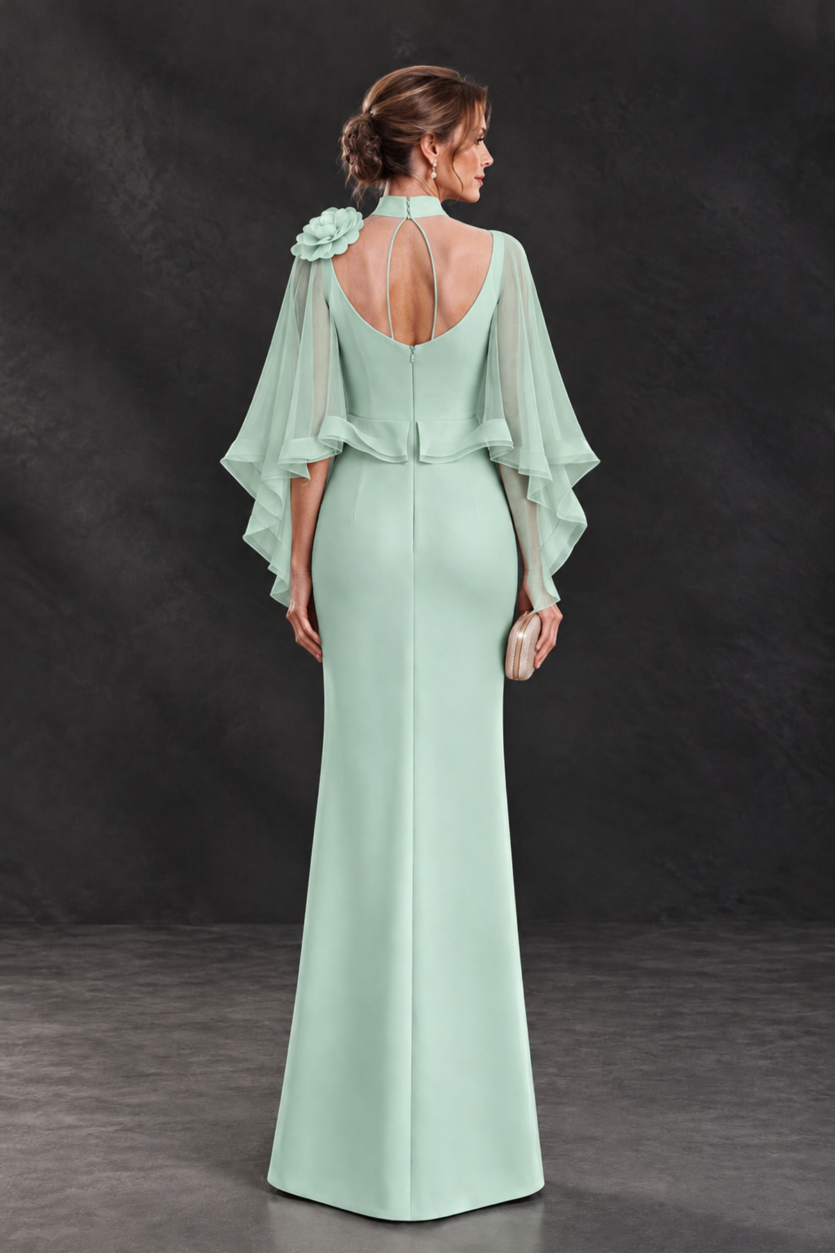 BOLODOO Mint Green Floral Cape Sleeve Mother of the Bride Dress - Mint Green - Mint_Green_2