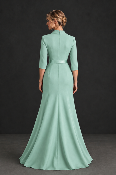 BOLODOO Mint Green Lapel Ruffle Mother of the Bride Dress with Belt - Mint Green - Mint Green_2