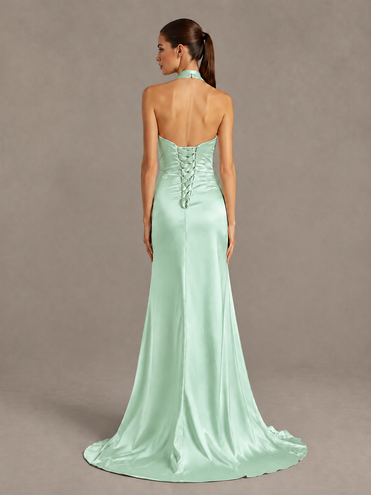 BOLODOO Mint Green Halter Satin Evening & Prom Dress with High Slit - Mint Green - Mint Green_2