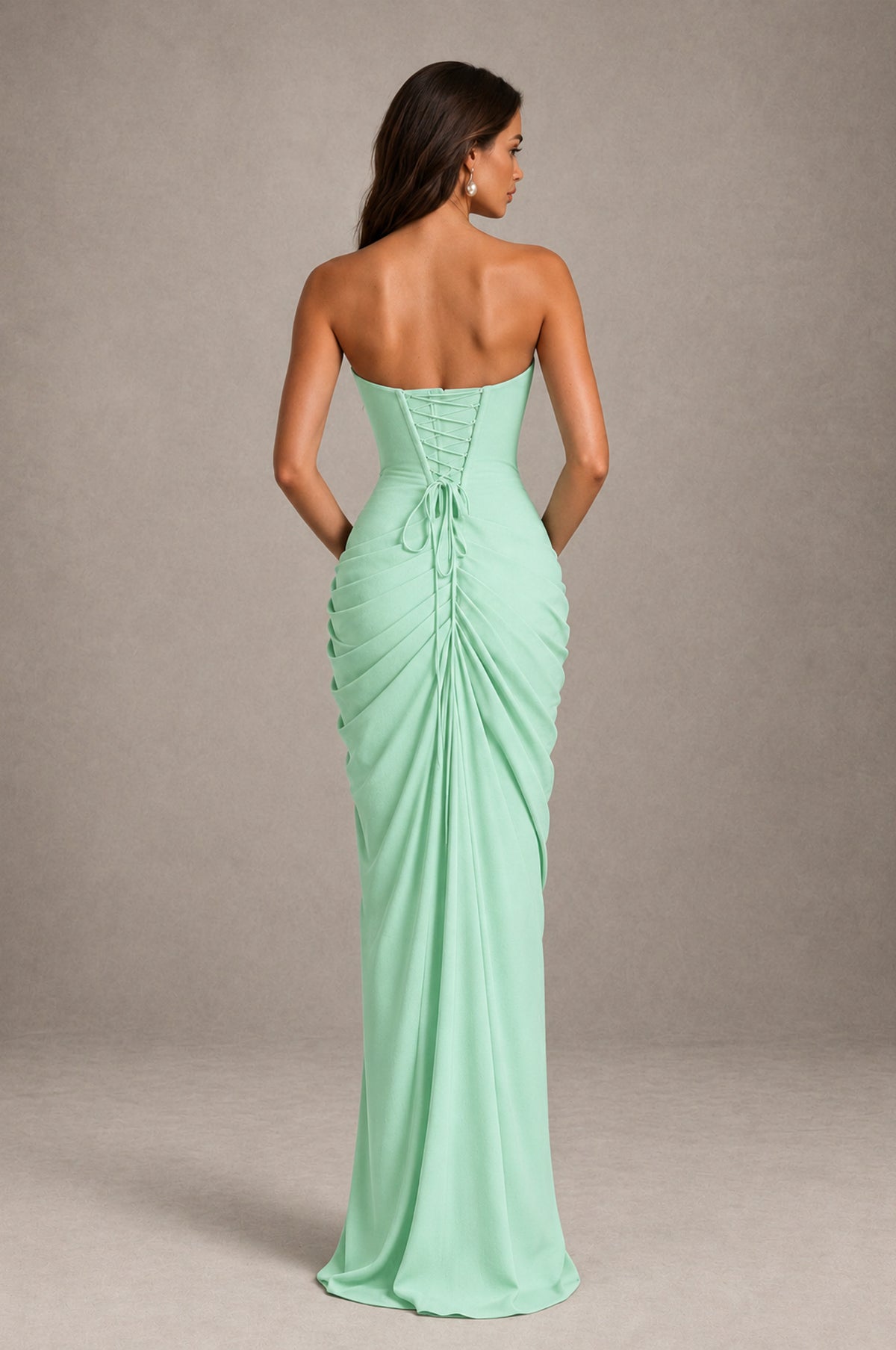 BOLODOO Strapless Draped Maxi Dress - Mint Green Backless Evening Gown with High Slit - Mint Green - Mint Green_2