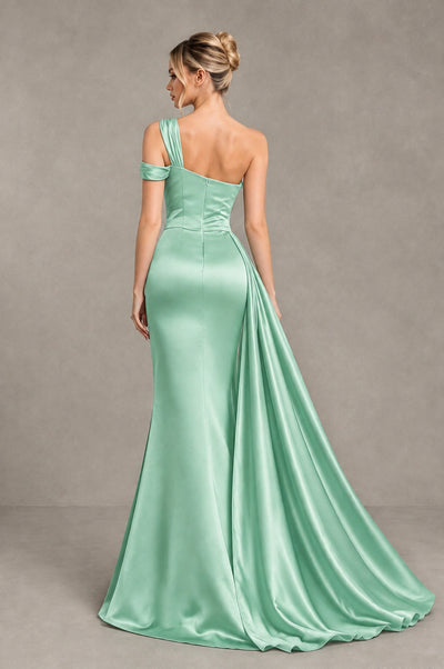 BOLODOO Mint Green Asymmetric Ruched Formal Evening Dress - Mint Green - Mint Green_2