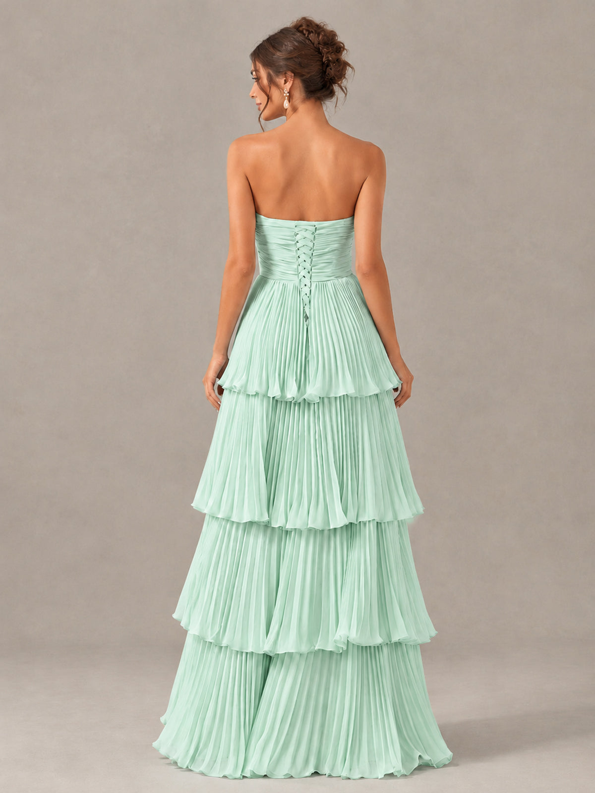BOLODOO Mint Green Strapless Tiered Pleated Bridesmaid Dress - Mint Green - Mint Green_2
