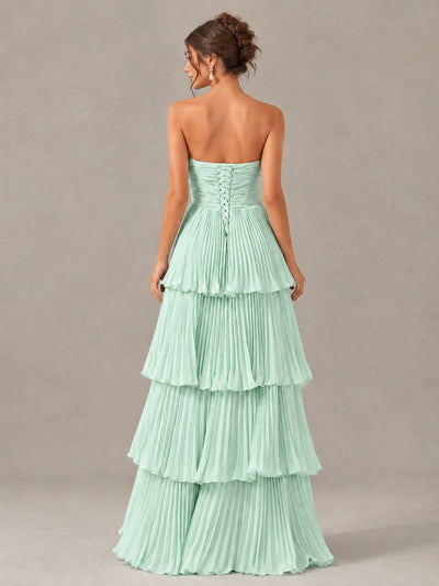 BOLODOO Mint Green Strapless Tiered Pleated Bridesmaid Dress - Mint Green - Mint Green_2
