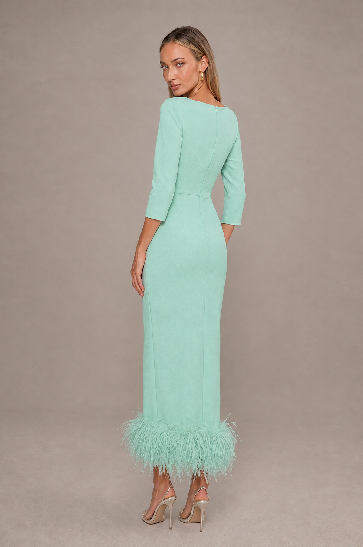 BOLODOO Mint Green Feather-Trim Twist-Waist Midi Dress - Mint Green - Mint_Green_2